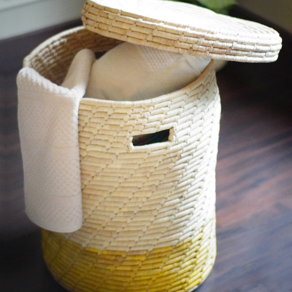 Large Handwoven Utility Basket With Lid