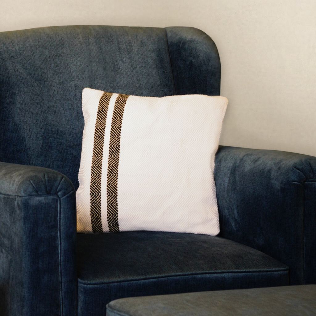 Handwoven White with Black Stripe Cushion Cover