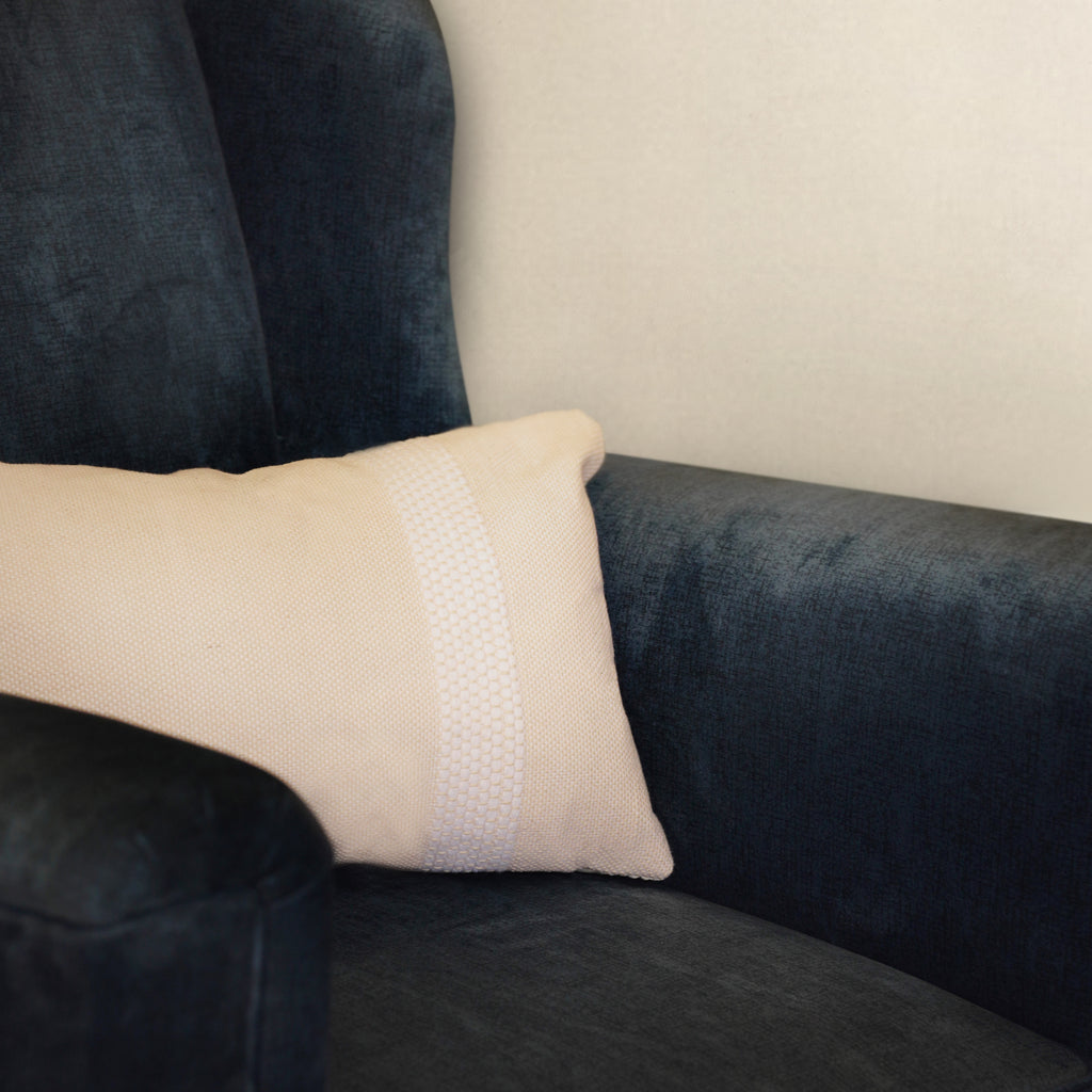 White Handwoven Oblong Cushion Cover
