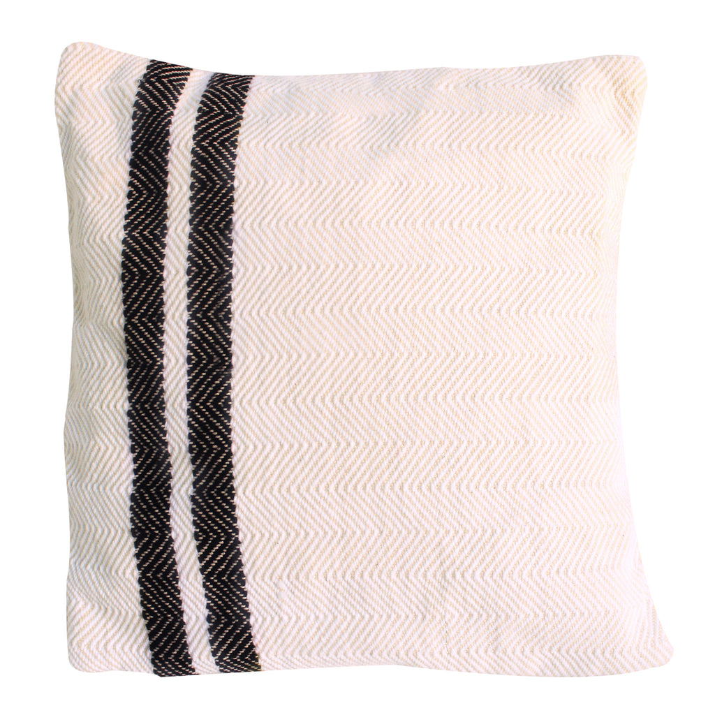 Handwoven White with Black Stripe Cushion Cover