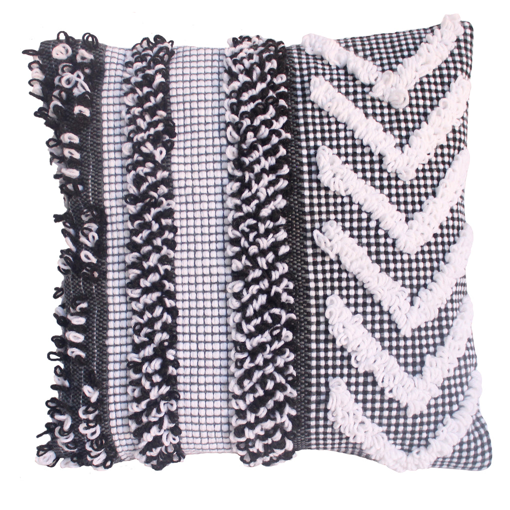 Black and White Handwoven Textured Chevron Cushion Cover