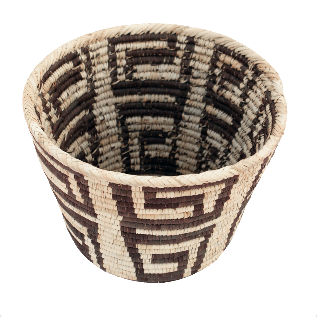 Plant Basket woven in a tribal pattern with boho tones